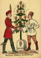 Boldog Magyar Karácsonyt! Határkő / Hungarian Irredenta Christmas art postcard s: Pálffy
