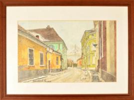 Madarász Tibor (1937-): Esztergom. Akvarell, papír, jelzett, üvegezett keretben, 34×54 cm