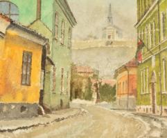 Madarász Tibor (1937-): Esztergom. Akvarell, papír, jelzett, üvegezett keretben, 34×54 cm