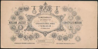 cca 1898 Kossak József temesvári fényképész műtermében készült, vintage fotó, hátoldalán több kiállí...