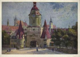 Krems an der Donau, Steiner Tor / city gate, art postcard s: Otto Luhde (15,1 cm x 10,9 cm) (EK)