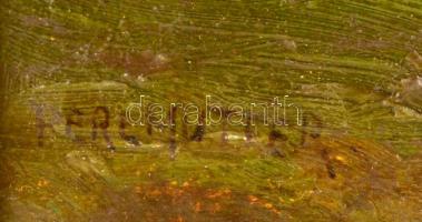 Perlmutter Izsák (1866-1932): Piknikezők az erdőben. Olaj, karton, jelzett, keretben, hátoldalán a M...