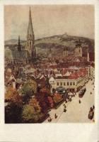 Linz mit dem Pöstlingberg / general view, hill, tram (14,8 cm x 10,6 cm) (EK)