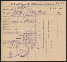 1926 Bp., A Pesti Izraelita Hitközség Kórházai által kiállított számla