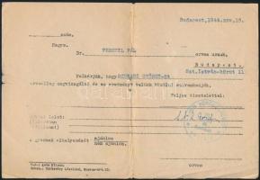 1944 Bp., Svéd Vöröskereszt Gyermek Osztály orvosivizsgálat-kérő lap