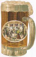 1900 Litho sörös korsó formájú képeslap / Litho postcard in beer mug shape (gyűrődések / creases)