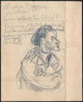Bencze László ( 1907-1992): Pór Bertalan (a tanár). Ceruza, papír, jelzett (a hátoldalán), hajtott, 16×10 cm
