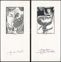 Wolfgang Würfel (1932-): Üdvözlő lapok (4 db). fametszet, papír, jelzett, 8,5×6 cm (4×)