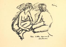 1913 Rippl-Rónai József (1861-1927): Ülő aktok. Cinkográfia, papír, jelzett a cinkográfián, 26×35,5 cm (A 200 példányban megjelent Fünfzig Handzeichnungen mappából)