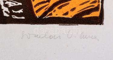 Somlai Vilma (1938-2007): Kék lámpa. Színes linó (47/100), papír, jelzett, 39×30 cm