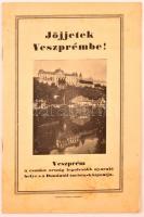 cca 1920-1930 Jöjjetek Veszprémbe! Veszprém, én., Egyházm. Nyomda, 14+2 p. Szövegközti fekete-fehér fotókkal. Korabeli reklámokkal. Kiadói papírkötés.