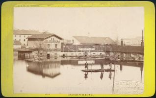 1876 Budapest, árvíz, újpesti főút, Stürser gépgyár, Mayer G. hidegpecséttel jelzett fotója, 6,5×10,5 cm