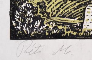 Réti Mátyás (1922-2002): Budai Vár. Színes linó, papír, jelzett, foltos , kis szakadásokkal,  25×33 ...