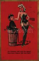 1969 Der Kampus liebt auch Sex appeal, doch brave Männer lässt dies kühl! / Erotic Krampus greeting art postcard (fl)