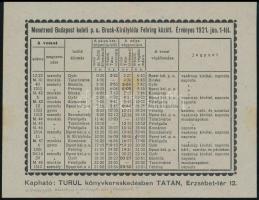1921 Vasúti menetrend. Menetrend Budapest Keleti P.U. Bruck - Királyhida Fehring között. Érvényes 1921. jún 1., 13x9 cm, kinyitva: 13x17 cm