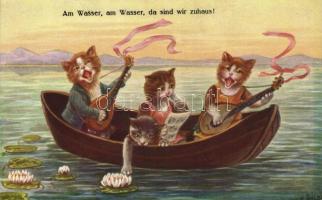 Am Wasser, am Wasser, da sind wir zuhaus! / cats in a boat playing on musical instruments. B.K.W.I. 676-1. s: C. Öhler (fl)
