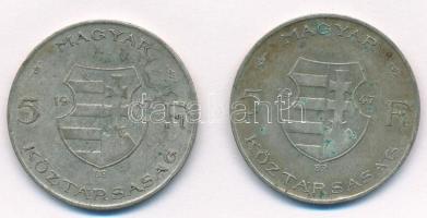 1947. 5Ft Ag "Kossuth" (2x) T:2-,3 patina
Adamo F8.1