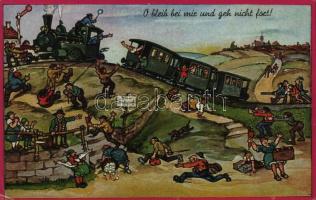 O bleib bei mir und geh nicht fort! / German humour with train, locomotive + 1941 Feldpost (EK)