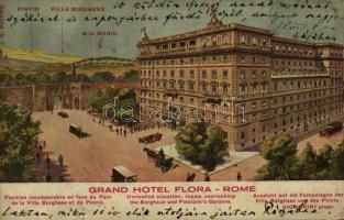 Roma, Rome; Grand Hotel Flora, Pincio, Villa Borghese, M. te Mario / hotel advertising card (Rb)
