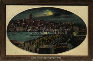 1913 Constantinople, Istanbul; Pont de Galata / Galata Bridge at night