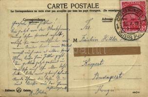 1913 Constantinople, Istanbul; Pont de Galata / Galata Bridge at night