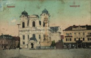 1911 Temesvár, Timisoara; Losonczi tér, Gazdasági Bank, templom / square, bank, church (fl)