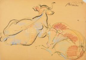 Móricz Margit (1902-1990): Pihenő bikák. Vegyes technika, papír, jelzett, apró szakadással, 30×42,5 cm