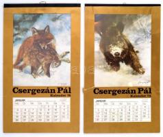 1975-76 Csergezán Pál festő, ofszet naptár katalógusa ( 2 db), kis szakadással, 44×26 cm