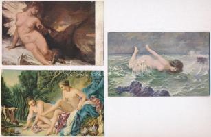 30 db régi motívumlap: hölgyek, folklór, erotika, művészlapok, közte litho is / 30 pre-1945 motive c...