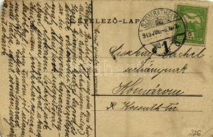 1915 Szombathely, Steinamanger; vasúti indóház. Özv. Fekete Istvánné kiadása (EM)