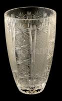 Csiszolt ólomkristály váza, jelzett (lekopott), címkés ragasztással, karcolásokkal m:25,5 cm