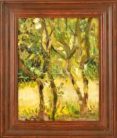 Jelzés nélkül: Virágzó fák. Olaj, karton, keretben, 29×23 cm