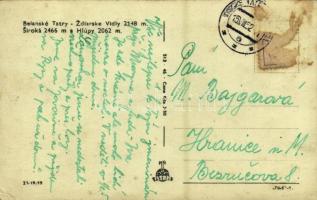 1952 Tátra, Bélai-Tátra, Belianske Tatry; Zdiarske Vidly, Siroká a Hlúpy / Sirató, Siroká és Bolond ...