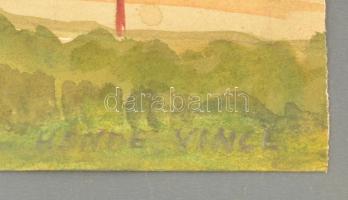 Hende Vince (1892-1957): Hévizi gyógyfürdő. Akvarell, papír, jelzett, üvegezett keretben, 25×32 cm