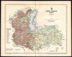 1897 Sopron vármegye térképe, tervezte: Gönczy Pál, kiadja: Posner Károly Lajos és Fia, 24×29 cm