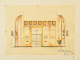 Kismarty Lechner Ödön (1916-2001): Templom belső ( 2 db), színes ceruza, pauszpapír, jelzett, 15,5×21,5 xm (2×)