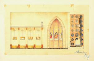Kismarty Lechner Ödön (1916-2001): Templom belső ( 2 db), színes ceruza, pauszpapír, jelzett, 15,5×2...