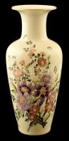 Zsolnay virágmintás porcelán váza, kézzel festett, jelzett, apró lepattanásokkal, m:27,5 cm