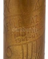 Ágyúhüvelyből készült emlék váza, réz, vésett, " emlék az orosz frontról 1942-43" feliratt...