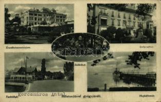 1940 Balatonfüred-gyógyfürdő, Erzsébet szanatórium, Ipoly udvar, Szökőkút, Hajóállomás, Yachtklub (EK)