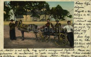 1901 Russian folklore, horse-drawn carriage, man with bottle