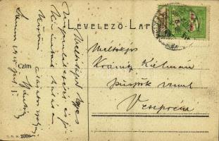 Keszthely, látkép a kőhíddal és templommal, szőlőskert (EB)