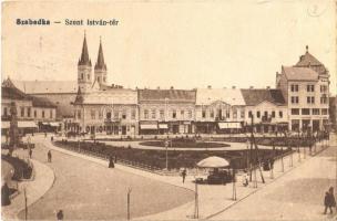 Szabadka, Subotica; Szent István tér, gyógyszertár, Kramer Béla üzlete / square, pharmacy, shops (EK)