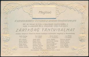 1911 Szegedi Borbély és Fodrász Egylet zártkörű táncvigalmára szóló dombornyomott meghívó