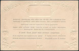 1911 Szegedi Borbély és Fodrász Egylet zártkörű táncvigalmára szóló dombornyomott meghívó