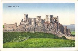 Beckó, Beczkó, Beckov; Beckó vára a Vágvölgyben. Kiadja Schwarcz Vilmos / Beckovsky Hrad, Povazie / castle ruins in the Váh valley (EK)