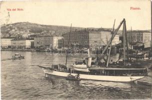 1911 Fiume, Rijeka; Via del Molo / port, steamships (EK)