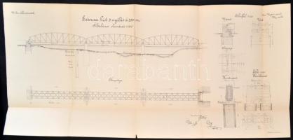 1905 Magyar Kir Államvasutak Latorca-híd vasúti híd tervrajza. 84x44 cm
