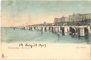 1903 Borkum, Nordseebad Borkum, Am Strand / beach, bathers. M. Glückstadt & Münden (EB)