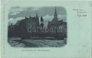 1898 Hannover, Friedrichswall mit Ebhardtbrunnen / statue, monument, fountain, winter. Phot. u. Verl. K. F. Wunder (EK)